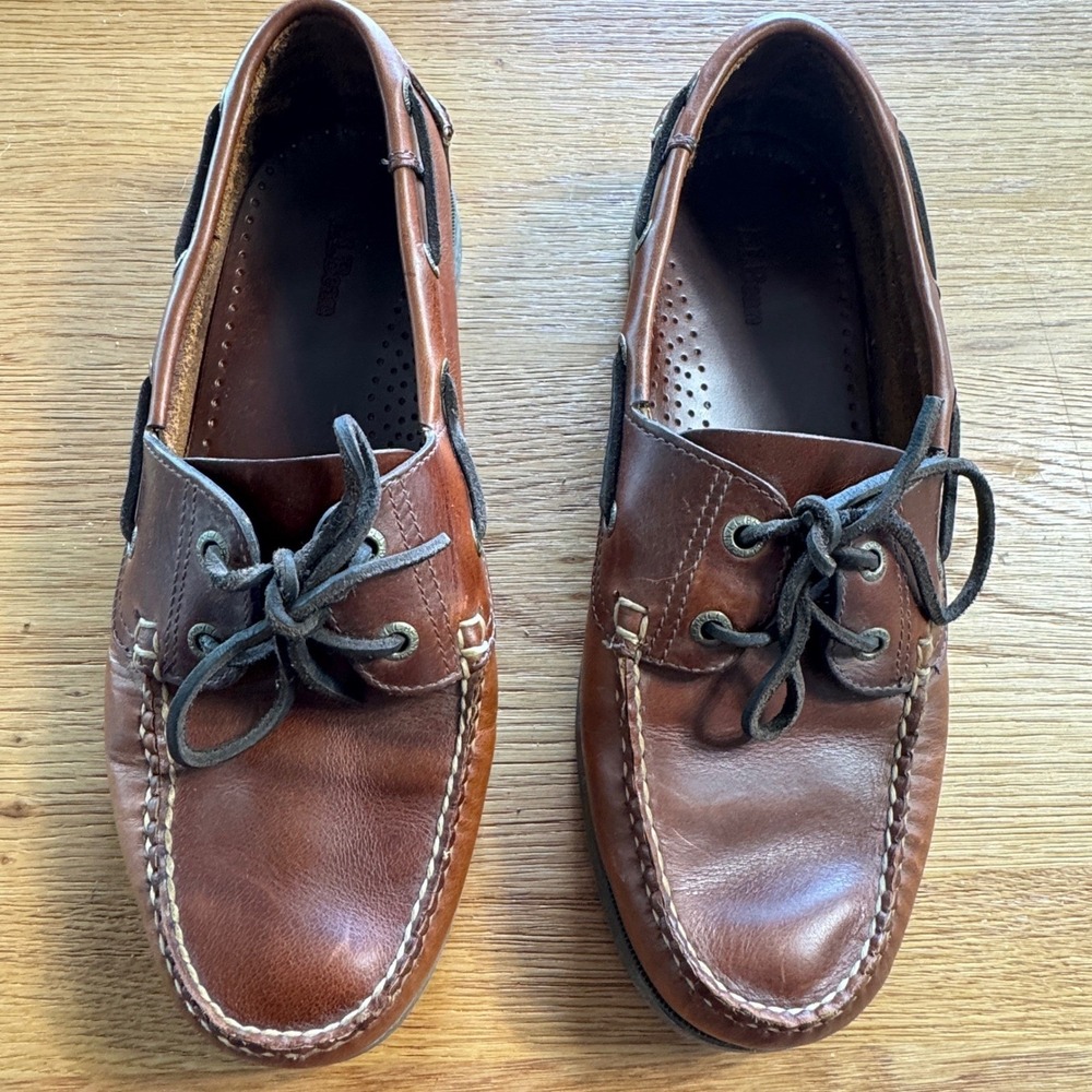 LL Bean Mens Brown Leather Casco Bay Boat Shoes Moc Toe Loafers Size 10 EE